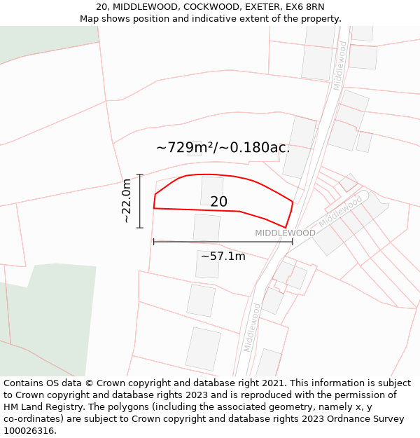 20, MIDDLEWOOD, COCKWOOD, EXETER, EX6 8RN: Plot and title map