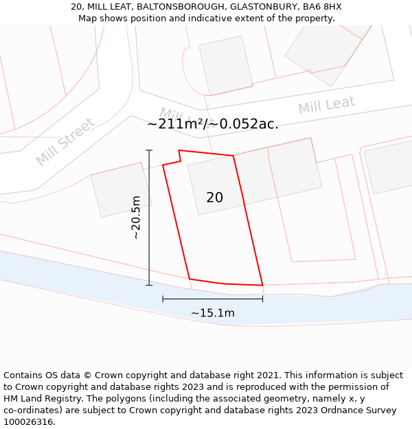 20, MILL LEAT, BALTONSBOROUGH, GLASTONBURY, BA6 8HX: Plot and title map