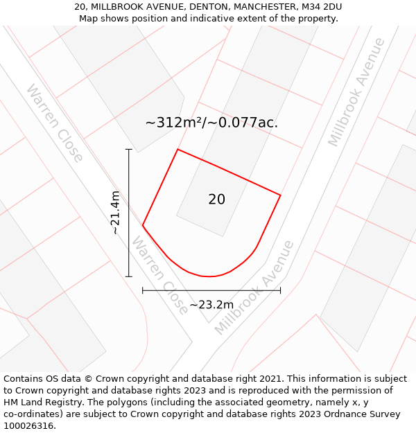 20, MILLBROOK AVENUE, DENTON, MANCHESTER, M34 2DU: Plot and title map