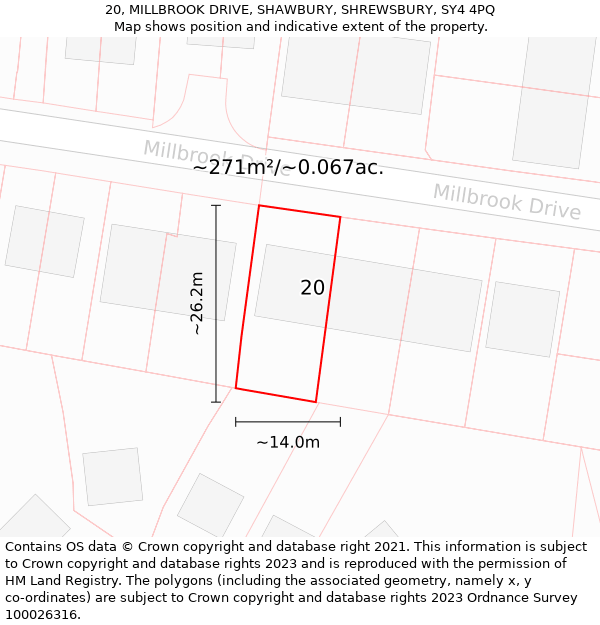 20, MILLBROOK DRIVE, SHAWBURY, SHREWSBURY, SY4 4PQ: Plot and title map