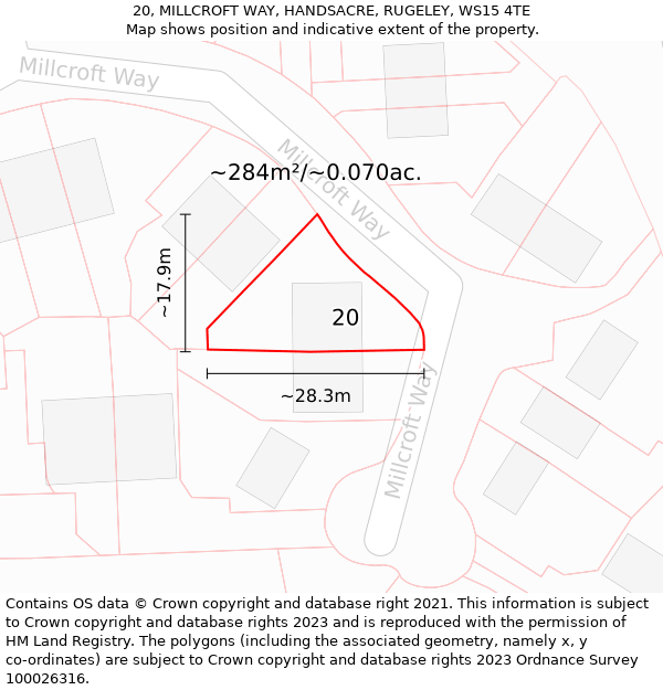 20, MILLCROFT WAY, HANDSACRE, RUGELEY, WS15 4TE: Plot and title map