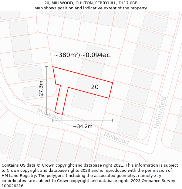 20, MILLWOOD, CHILTON, FERRYHILL, DL17 0RR: Plot and title map