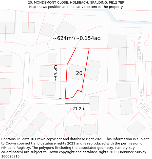20, MONDEMONT CLOSE, HOLBEACH, SPALDING, PE12 7EP: Plot and title map