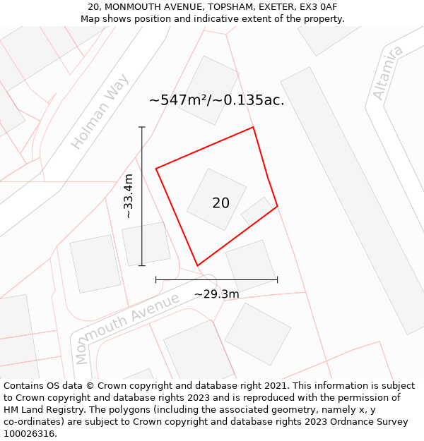 20, MONMOUTH AVENUE, TOPSHAM, EXETER, EX3 0AF: Plot and title map