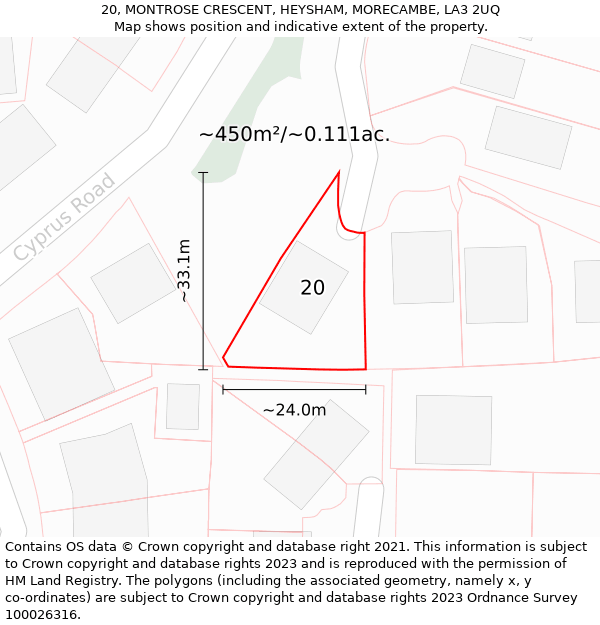 20, MONTROSE CRESCENT, HEYSHAM, MORECAMBE, LA3 2UQ: Plot and title map