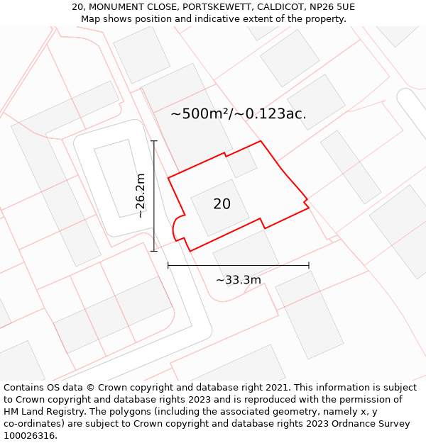 20, MONUMENT CLOSE, PORTSKEWETT, CALDICOT, NP26 5UE: Plot and title map