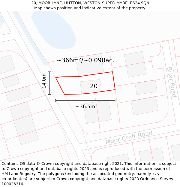 20, MOOR LANE, HUTTON, WESTON-SUPER-MARE, BS24 9QN: Plot and title map