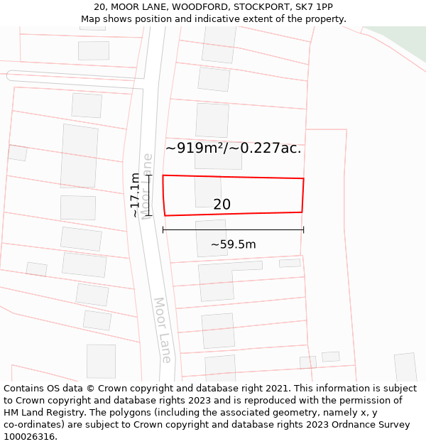 20, MOOR LANE, WOODFORD, STOCKPORT, SK7 1PP: Plot and title map