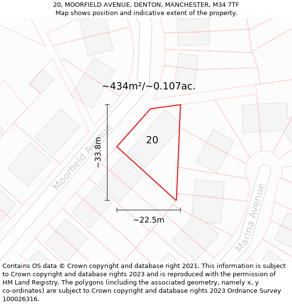 20, MOORFIELD AVENUE, DENTON, MANCHESTER, M34 7TF: Plot and title map