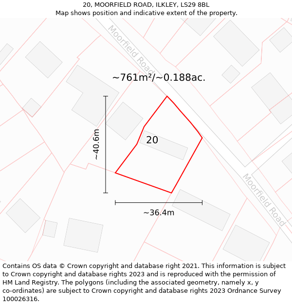 20, MOORFIELD ROAD, ILKLEY, LS29 8BL: Plot and title map