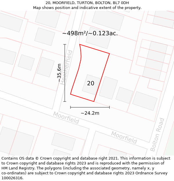 20, MOORFIELD, TURTON, BOLTON, BL7 0DH: Plot and title map