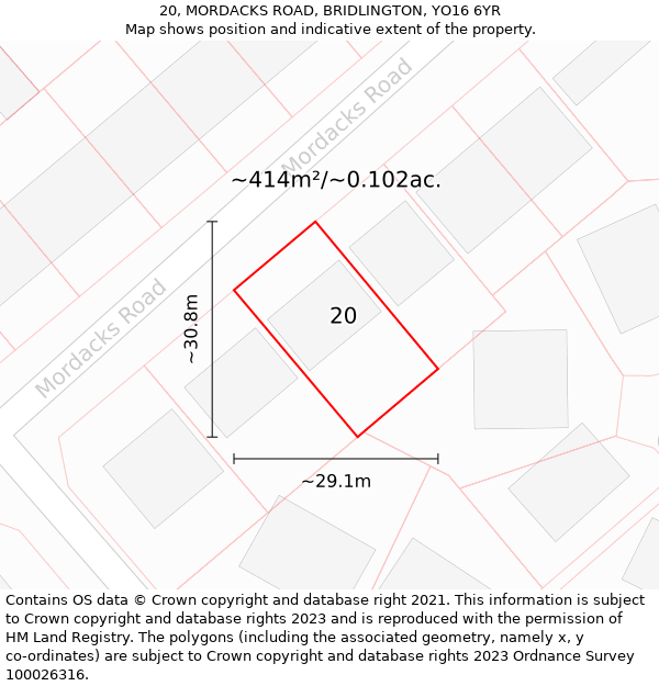 20, MORDACKS ROAD, BRIDLINGTON, YO16 6YR: Plot and title map