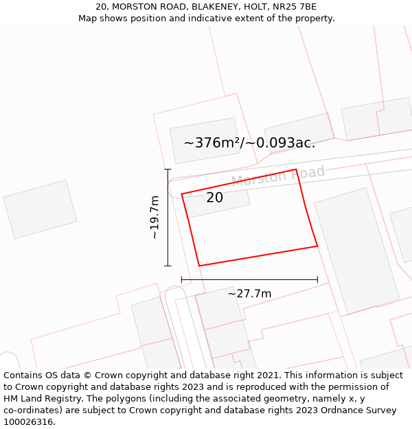 20, MORSTON ROAD, BLAKENEY, HOLT, NR25 7BE: Plot and title map