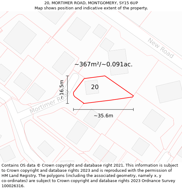 20, MORTIMER ROAD, MONTGOMERY, SY15 6UP: Plot and title map
