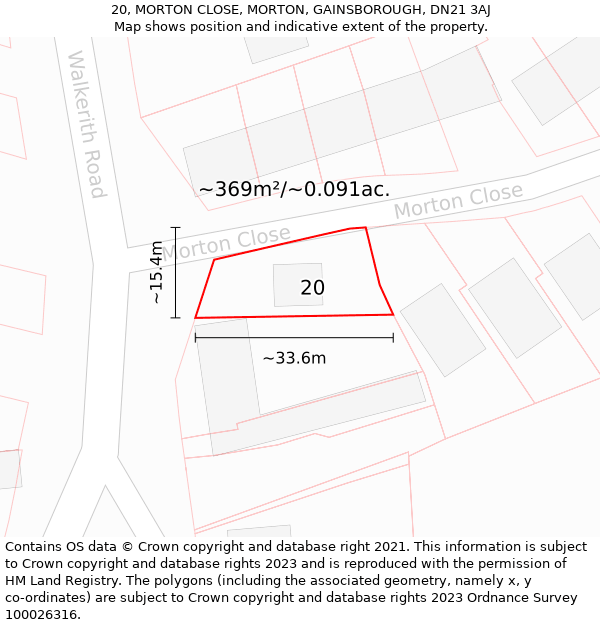 20, MORTON CLOSE, MORTON, GAINSBOROUGH, DN21 3AJ: Plot and title map