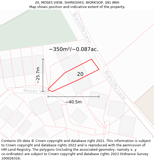 20, MOSES VIEW, SHIREOAKS, WORKSOP, S81 8NH: Plot and title map