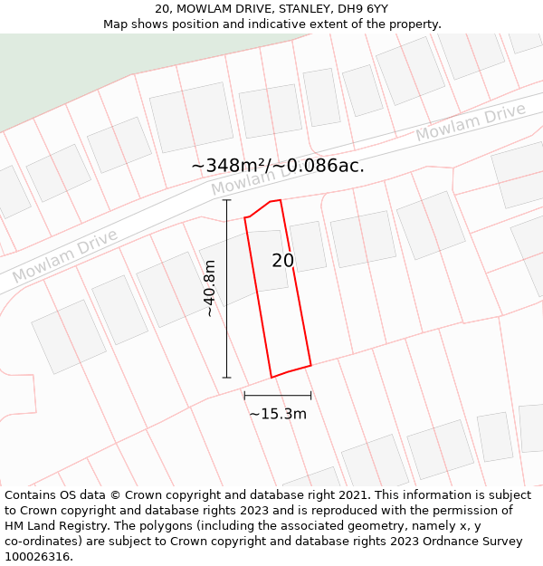 20, MOWLAM DRIVE, STANLEY, DH9 6YY: Plot and title map