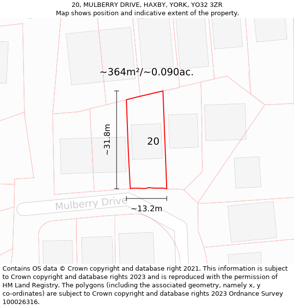 20, MULBERRY DRIVE, HAXBY, YORK, YO32 3ZR: Plot and title map