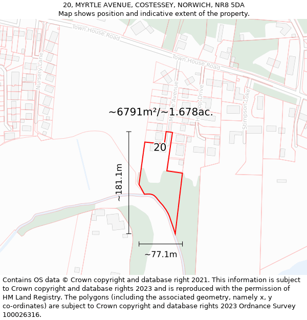 20, MYRTLE AVENUE, COSTESSEY, NORWICH, NR8 5DA: Plot and title map