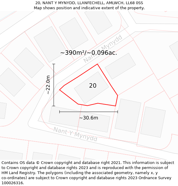 20, NANT Y MYNYDD, LLANFECHELL, AMLWCH, LL68 0SS: Plot and title map