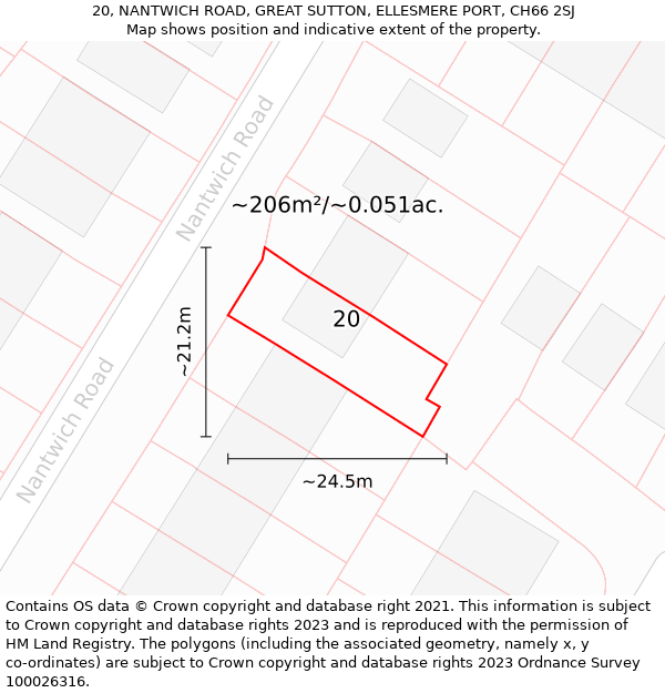 20, NANTWICH ROAD, GREAT SUTTON, ELLESMERE PORT, CH66 2SJ: Plot and title map