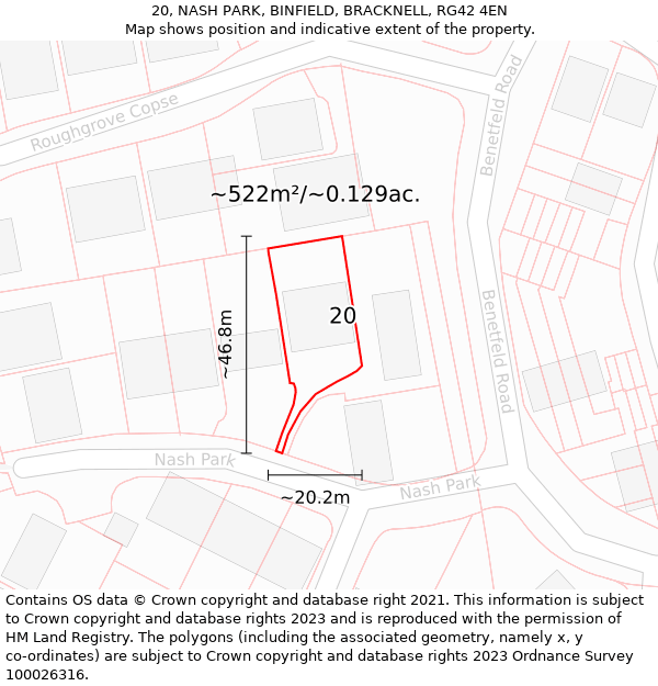 20, NASH PARK, BINFIELD, BRACKNELL, RG42 4EN: Plot and title map