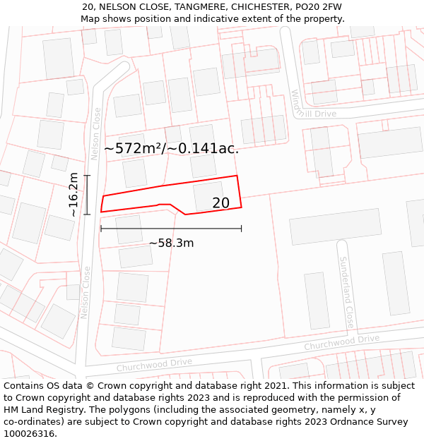 20, NELSON CLOSE, TANGMERE, CHICHESTER, PO20 2FW: Plot and title map