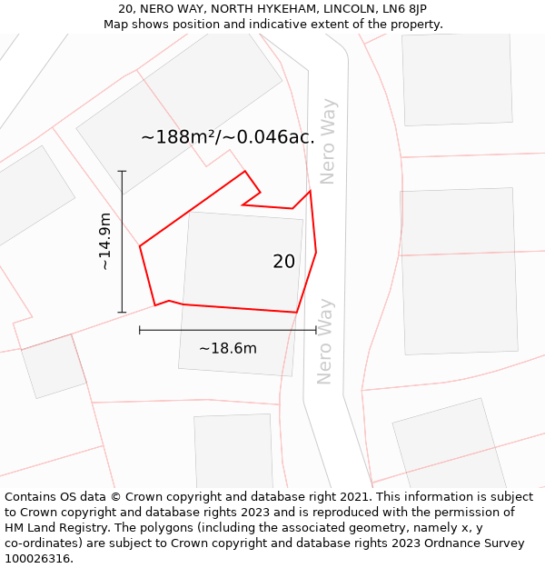 20, NERO WAY, NORTH HYKEHAM, LINCOLN, LN6 8JP: Plot and title map