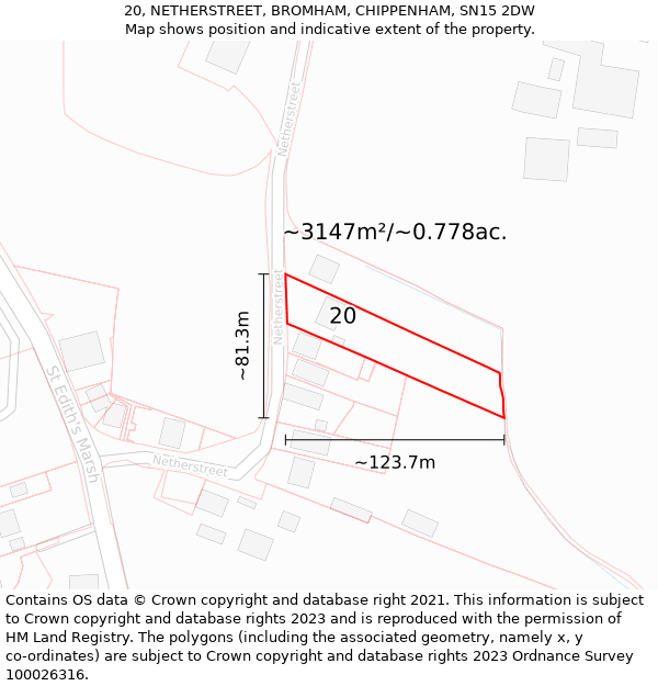 20, NETHERSTREET, BROMHAM, CHIPPENHAM, SN15 2DW: Plot and title map