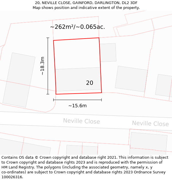 20, NEVILLE CLOSE, GAINFORD, DARLINGTON, DL2 3DF: Plot and title map