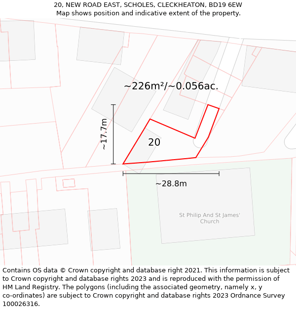 20, NEW ROAD EAST, SCHOLES, CLECKHEATON, BD19 6EW: Plot and title map