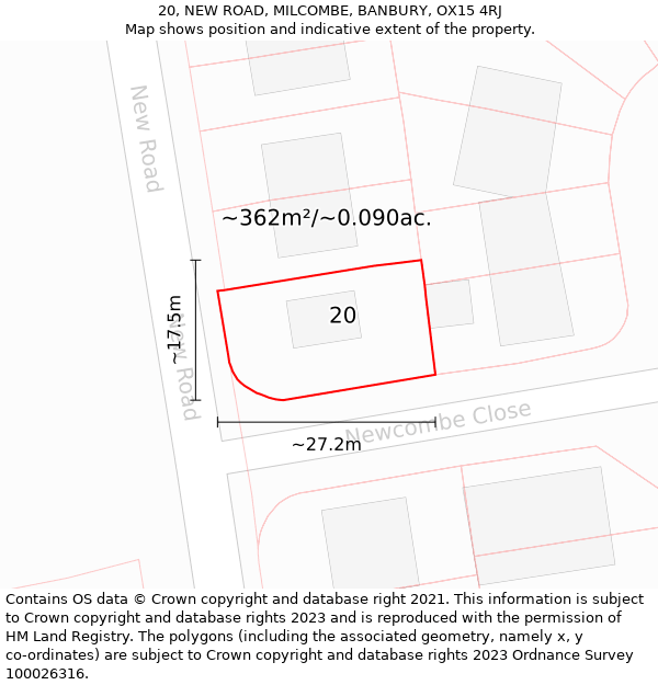 20, NEW ROAD, MILCOMBE, BANBURY, OX15 4RJ: Plot and title map