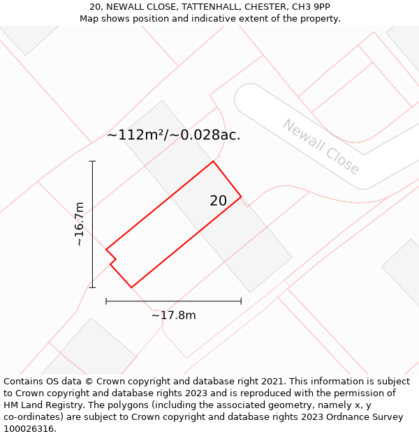 20, NEWALL CLOSE, TATTENHALL, CHESTER, CH3 9PP: Plot and title map