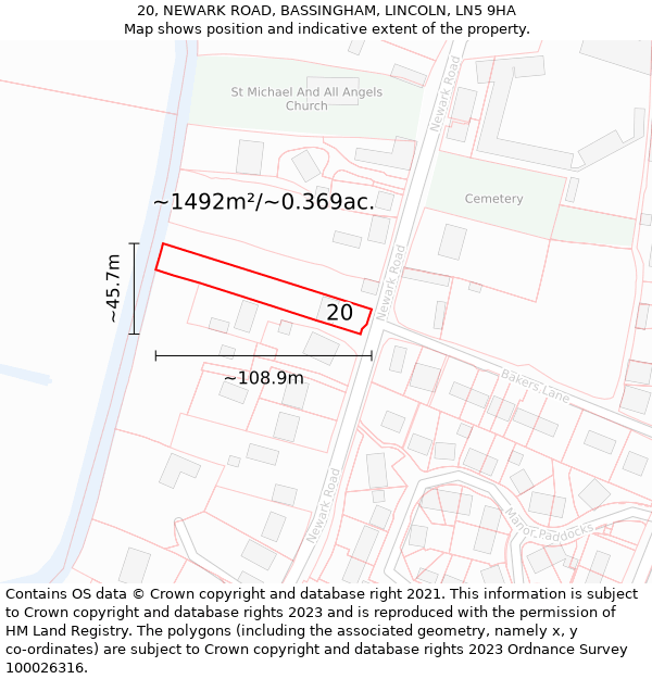 20, NEWARK ROAD, BASSINGHAM, LINCOLN, LN5 9HA: Plot and title map