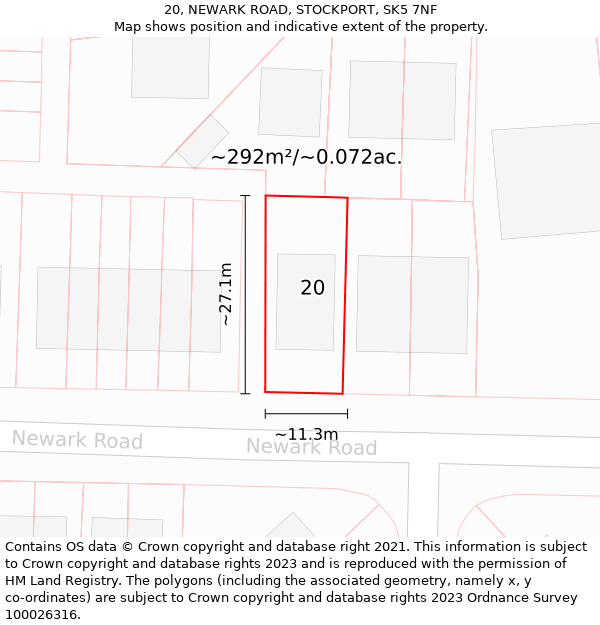 20, NEWARK ROAD, STOCKPORT, SK5 7NF: Plot and title map