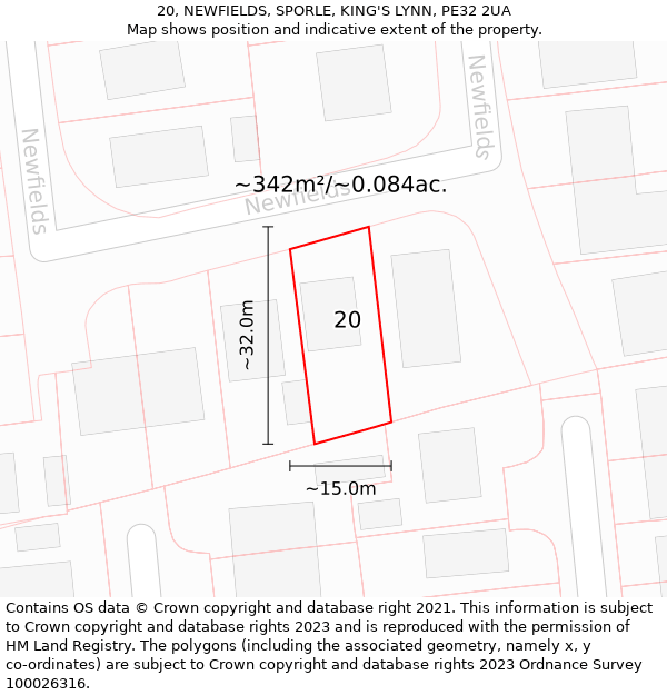 20, NEWFIELDS, SPORLE, KING'S LYNN, PE32 2UA: Plot and title map