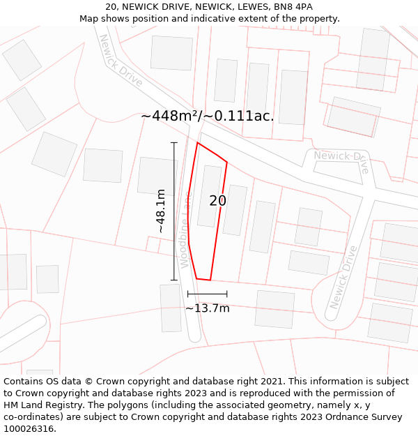 20, NEWICK DRIVE, NEWICK, LEWES, BN8 4PA: Plot and title map