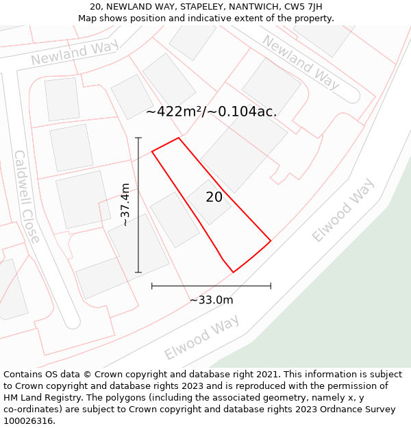 20, NEWLAND WAY, STAPELEY, NANTWICH, CW5 7JH: Plot and title map