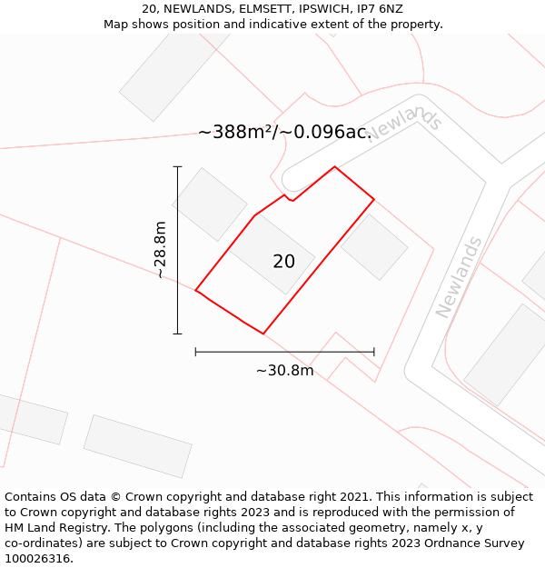 20, NEWLANDS, ELMSETT, IPSWICH, IP7 6NZ: Plot and title map