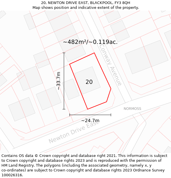 20, NEWTON DRIVE EAST, BLACKPOOL, FY3 8QH: Plot and title map
