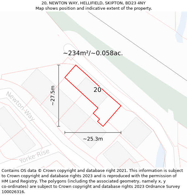 20, NEWTON WAY, HELLIFIELD, SKIPTON, BD23 4NY: Plot and title map