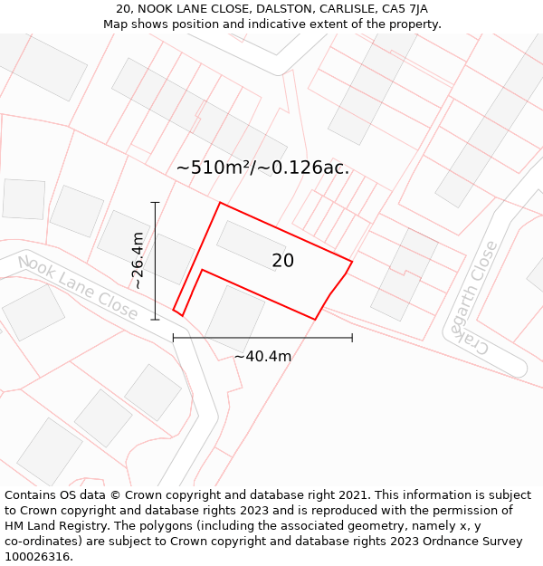 20, NOOK LANE CLOSE, DALSTON, CARLISLE, CA5 7JA: Plot and title map