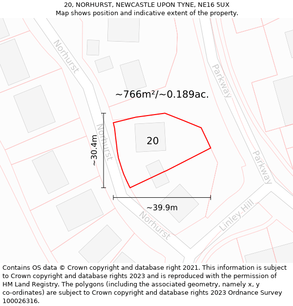 20, NORHURST, NEWCASTLE UPON TYNE, NE16 5UX: Plot and title map