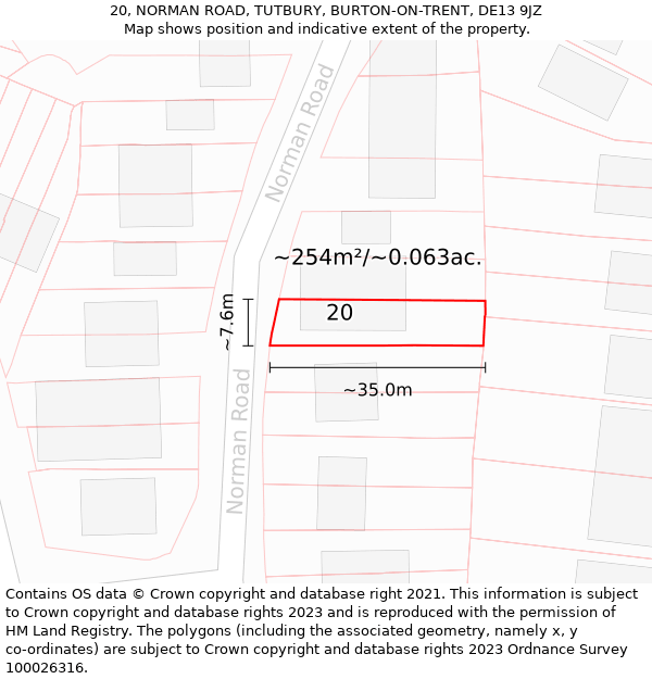 20, NORMAN ROAD, TUTBURY, BURTON-ON-TRENT, DE13 9JZ: Plot and title map