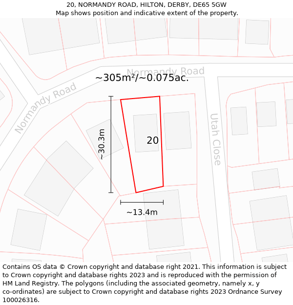 20, NORMANDY ROAD, HILTON, DERBY, DE65 5GW: Plot and title map