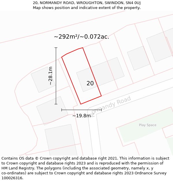 20, NORMANDY ROAD, WROUGHTON, SWINDON, SN4 0UJ: Plot and title map