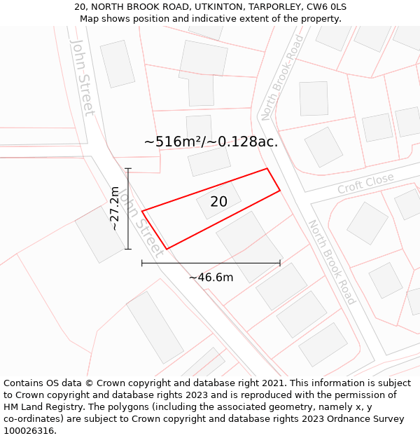 20, NORTH BROOK ROAD, UTKINTON, TARPORLEY, CW6 0LS: Plot and title map