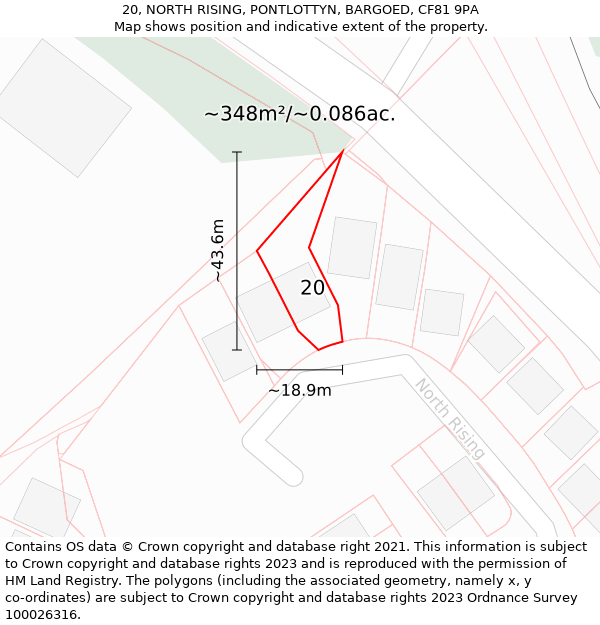 20, NORTH RISING, PONTLOTTYN, BARGOED, CF81 9PA: Plot and title map