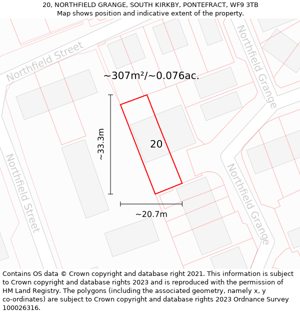 20, NORTHFIELD GRANGE, SOUTH KIRKBY, PONTEFRACT, WF9 3TB: Plot and title map