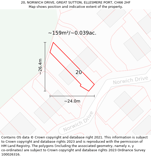 20, NORWICH DRIVE, GREAT SUTTON, ELLESMERE PORT, CH66 2HF: Plot and title map